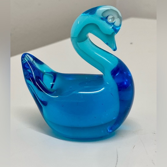 Vintage Mid Century Clear Blue Pinched Blown Glass Art Swan Murano Paperweight - Picture 1 of 15